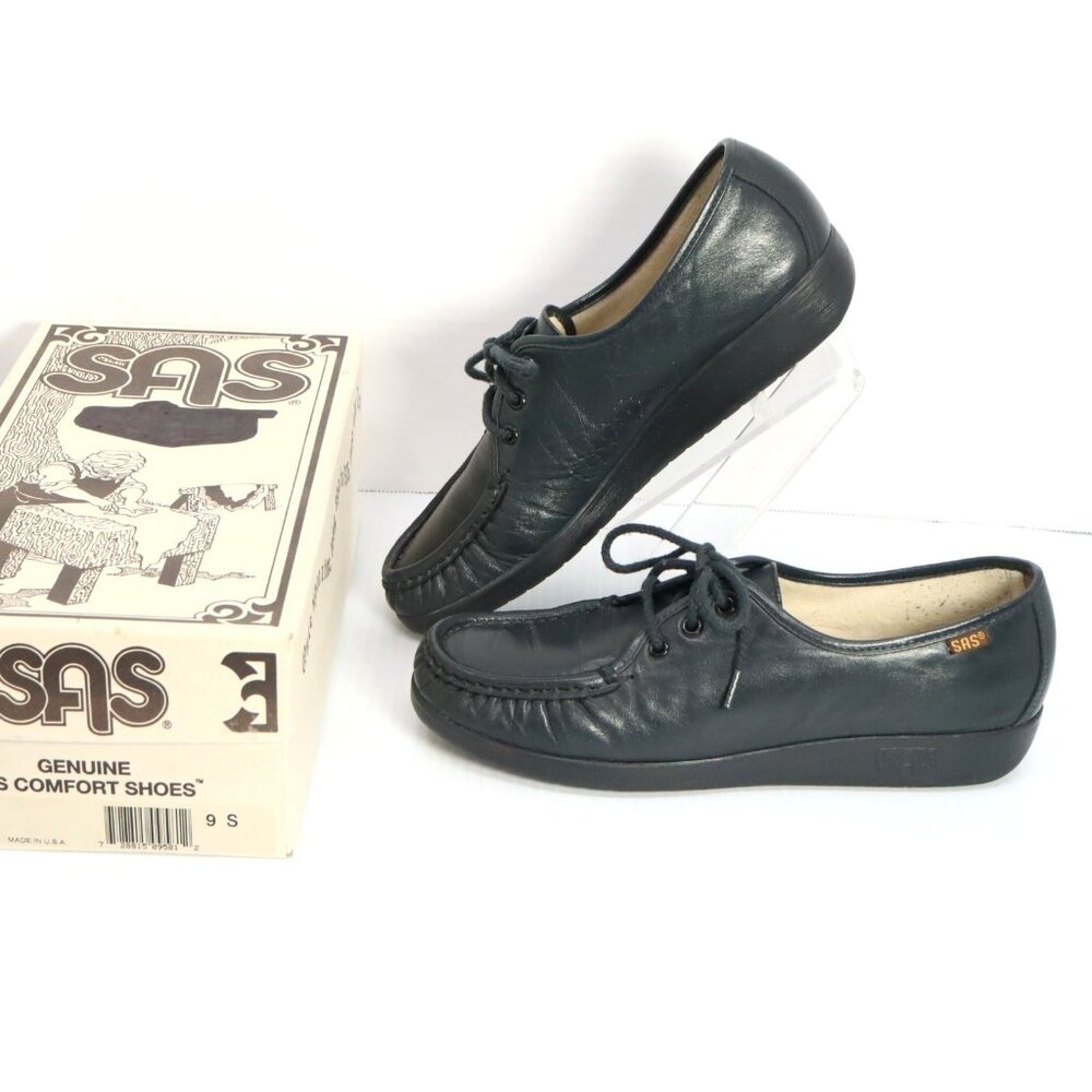 SAS Shoes Siesta Womens Shoes Navy Blue 9 AAA S (Slim)  Leather Comfort Moc‎ Toe